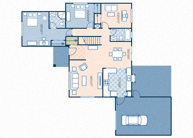 Floor plan for 2 beds, 2 baths, 1100 sqft